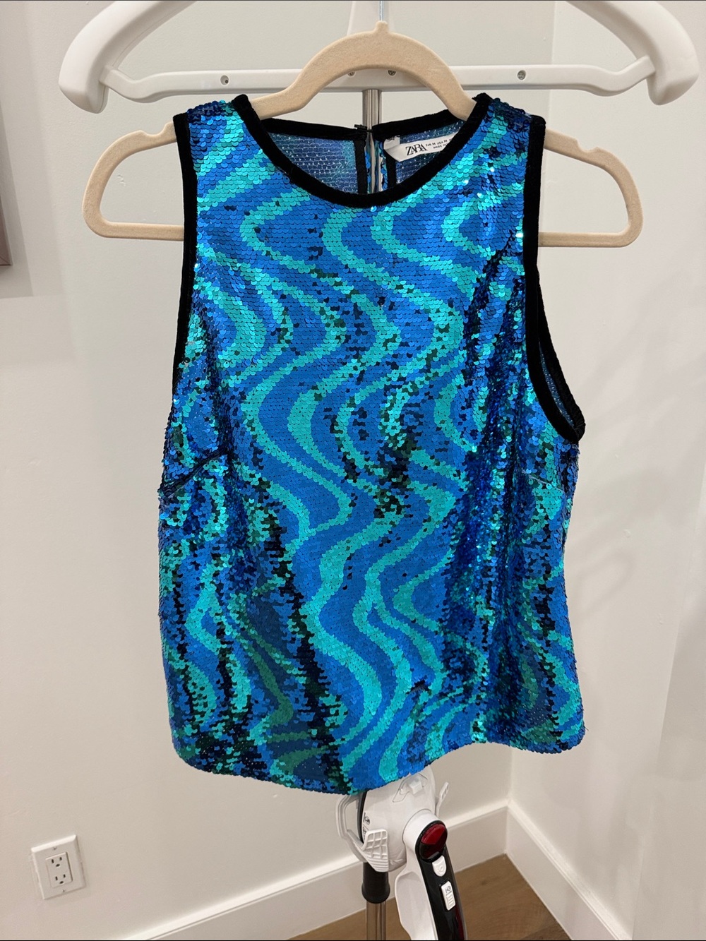 Zara Blue & Teal Sequin Sleeveless Tank